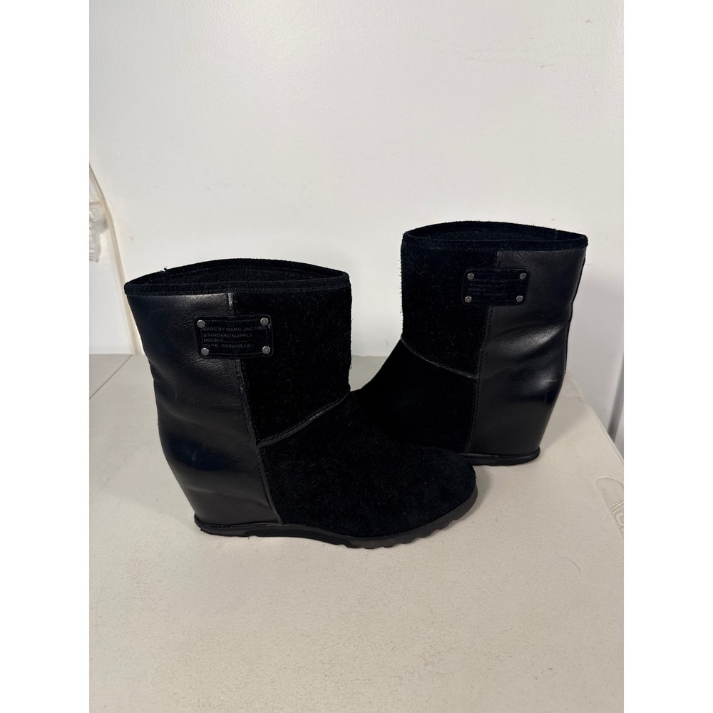 Marc by Marc Jacobs Black Leather Suede Wedge Ankle Boots Standard Supply 39